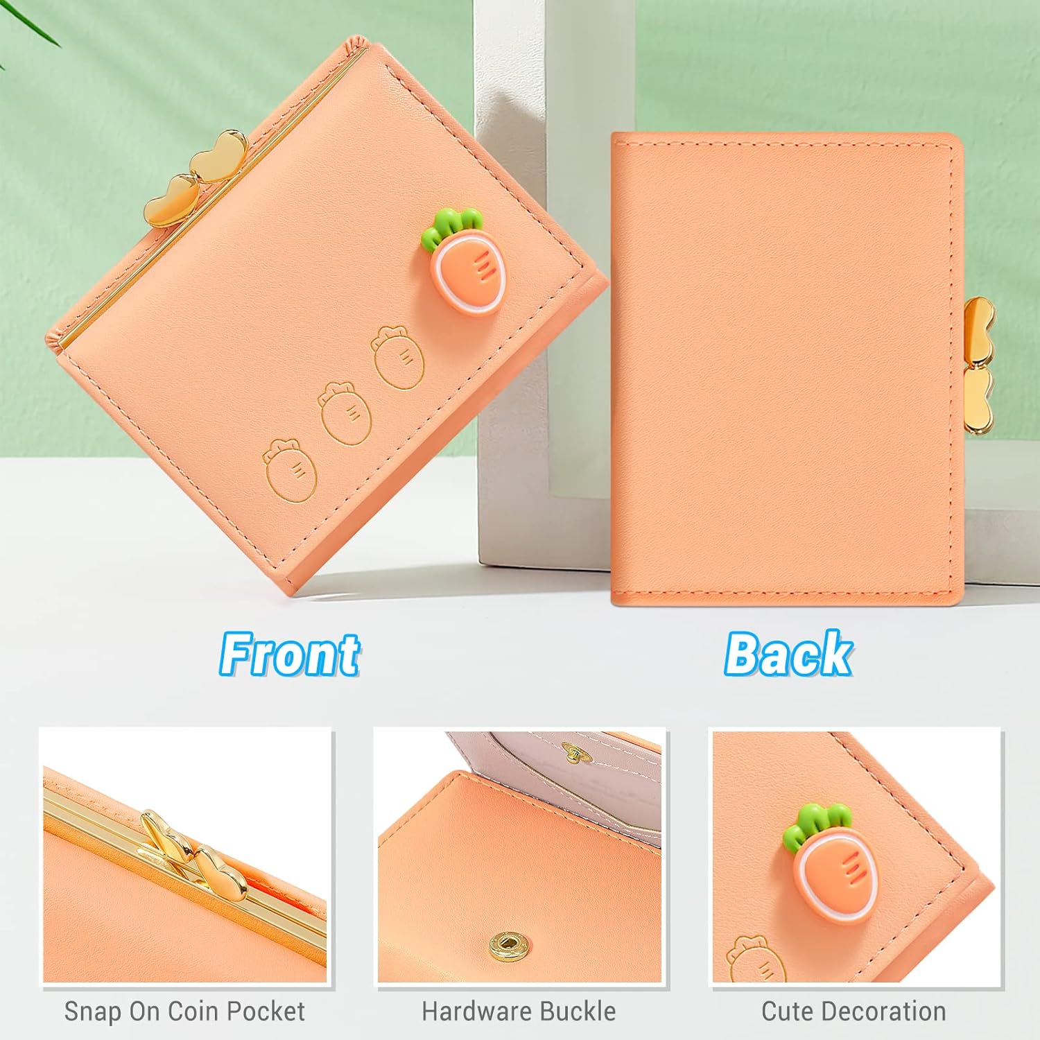 YINHEXI Wallet for Women, Faux Leather, Water Resistant, Orange, Unisex, Mini Purse, 7 Card Slots, 1 Cash Slot, 1 ID Window - Image 4