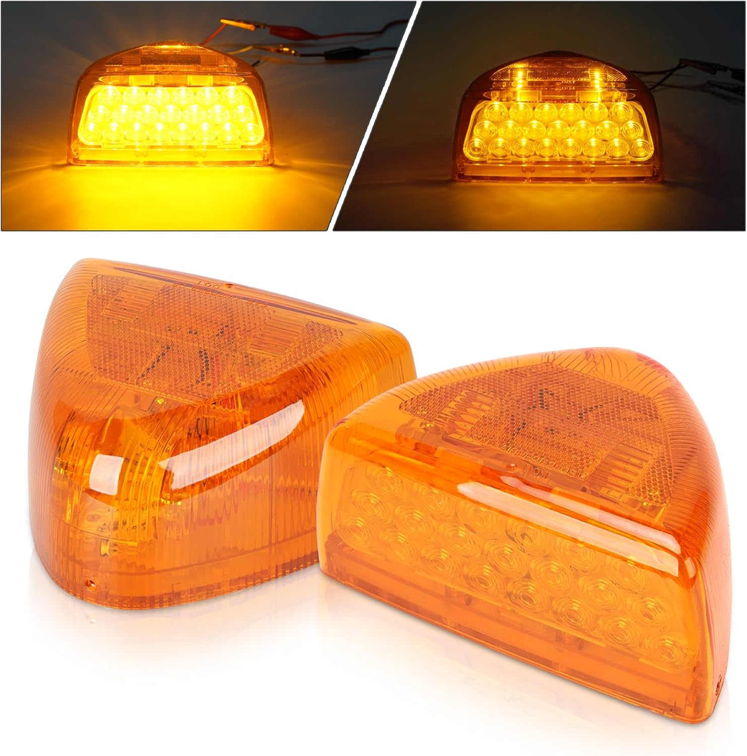 2PCS 31 Amber LED Headlights Front Turn Signal Lights, Amber Lens Parking Running Maker Lights, Replacement for Peterbilt 379 359 357 365 378 Trucks