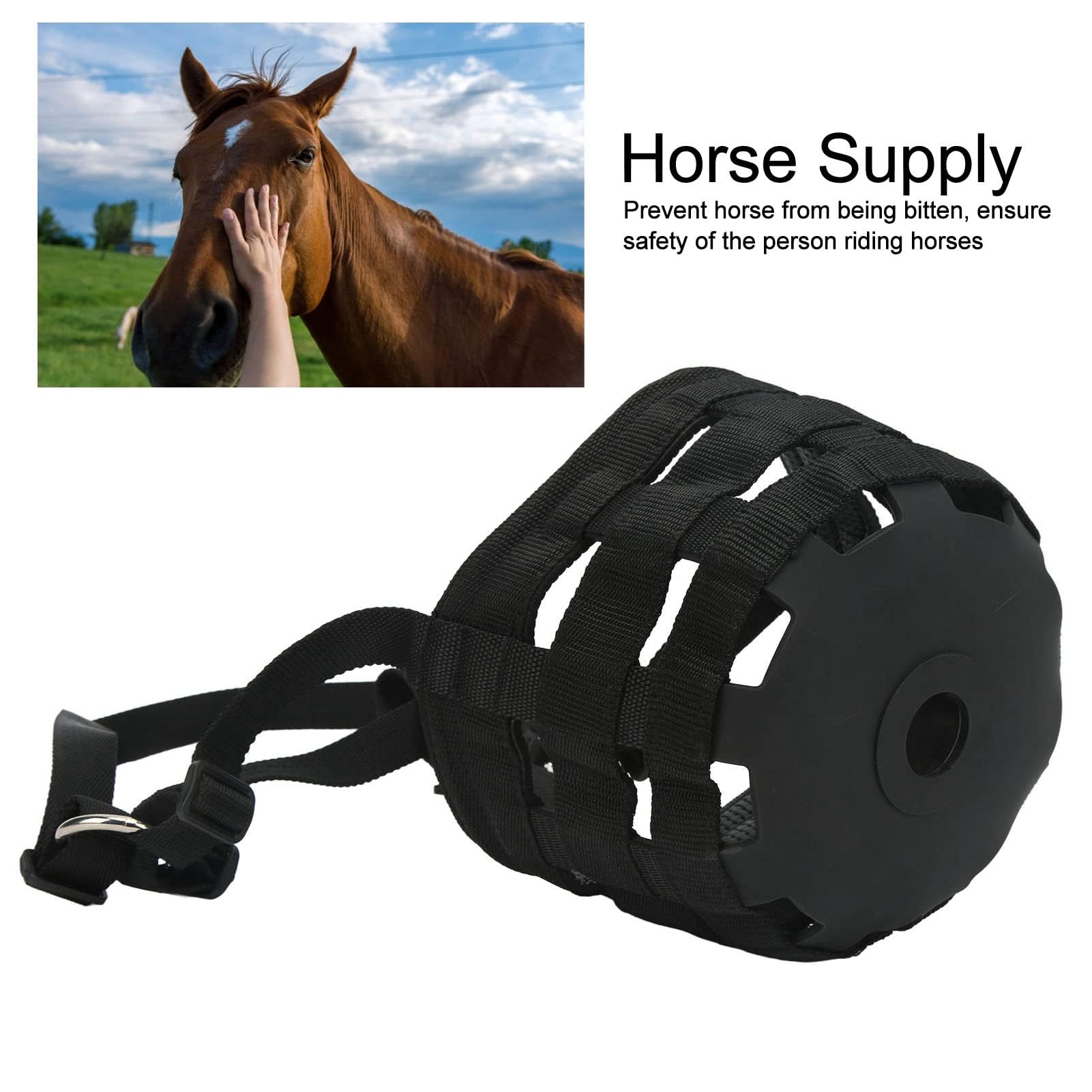 HERCHR Muselières pour Chevaux, 63 cm, protège-Bouche, muserolle, Supports de Bouche avec Grands Trous, Sangle réglable Anti-Morsure pour mangeoires équestres