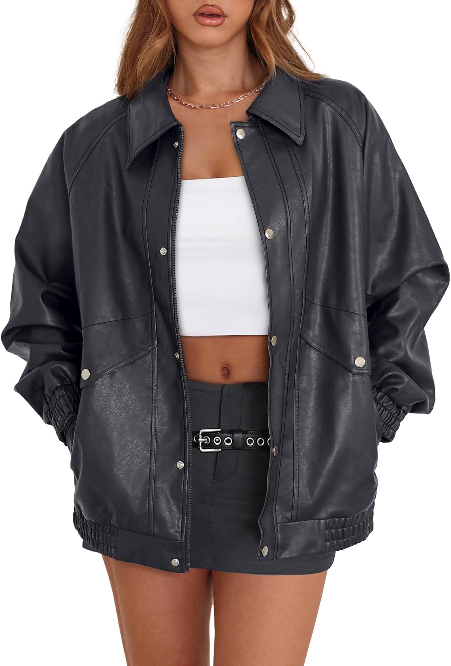 XIEERDUO Leather Jacket Women Fall Outfits 2026 Oversized Motorcycle Y2K Clothes Faux Leather Pocket Winter Coats Zip Up