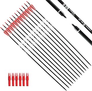 TIGER ARCHERY 30 Inch Carbon Hunting Arrows 12 Pack - Removable Tips for 35-60lb Compound Recurve Bows
