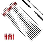 TIGER ARCHERY 30Inch Carbon Arrow Practice Hunting Arrows with Removable Tips for Compound & Recurve Bow(Pack of 12) (Red White)