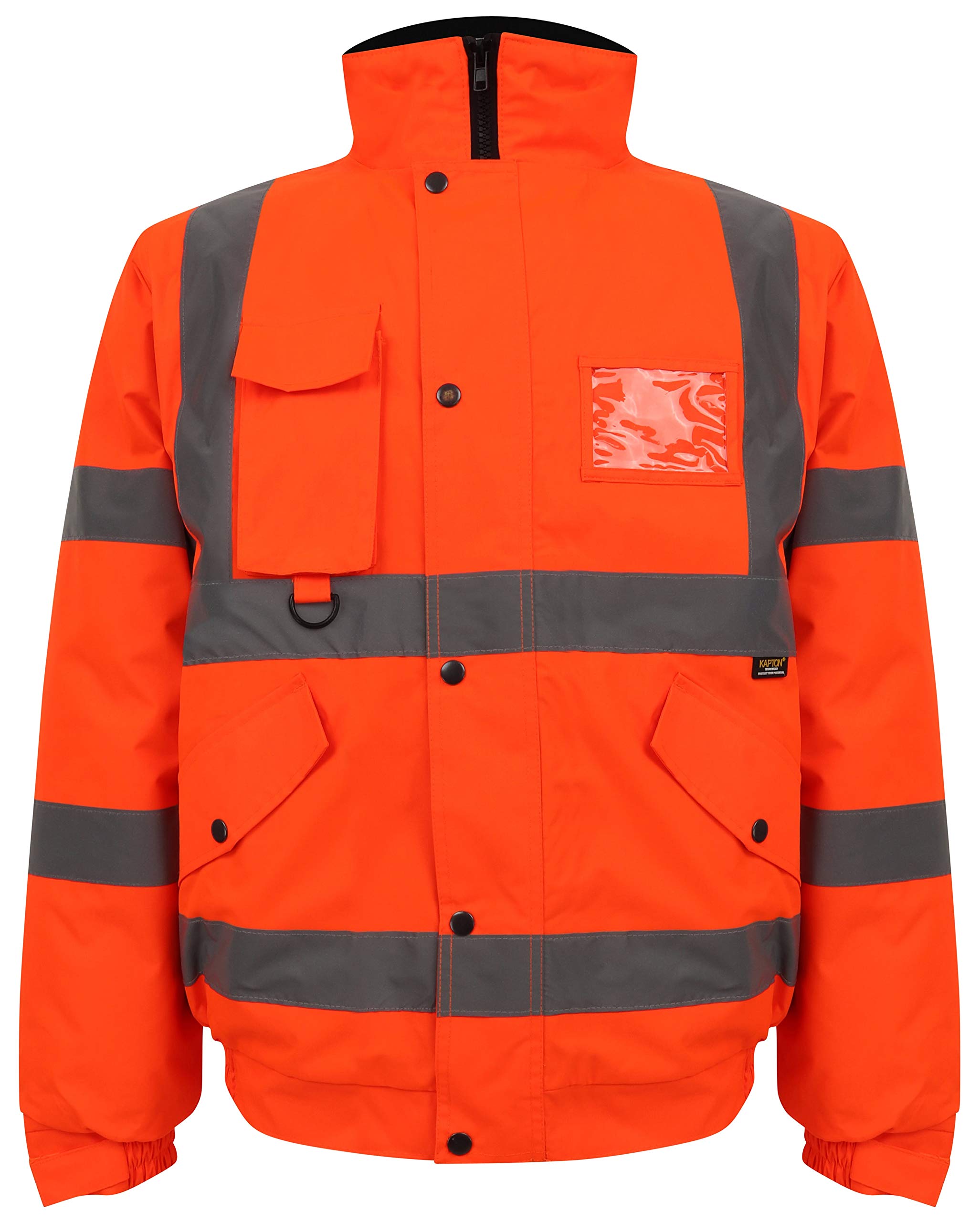 a2z workwear Hi Vis Men's Bomber Jacket Safety Security Waterproof Coat (UK, Alpha, S, Regular, Regular, Orange)