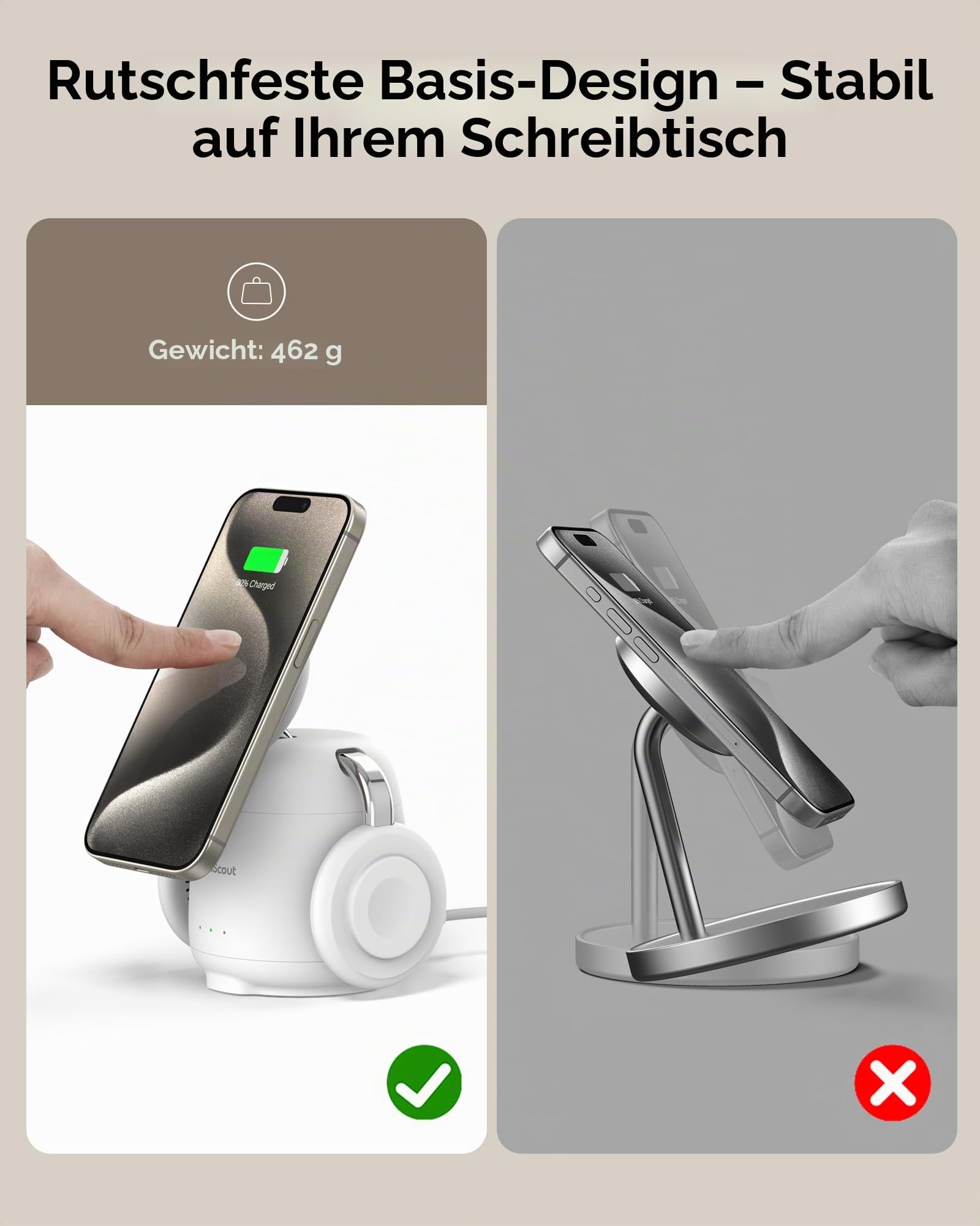 Induktive Ladestation für iPhone, Magnetisch Kabelloses Ladegerät für iPhone 17e/Air/17 Pro/17 Pro Max/17/16/15/14/13/12, Apple Watch Ultra 3/2/SE 3/2/11/10/9/8/7, AirPods, SwanScout 707M (No Adapter)