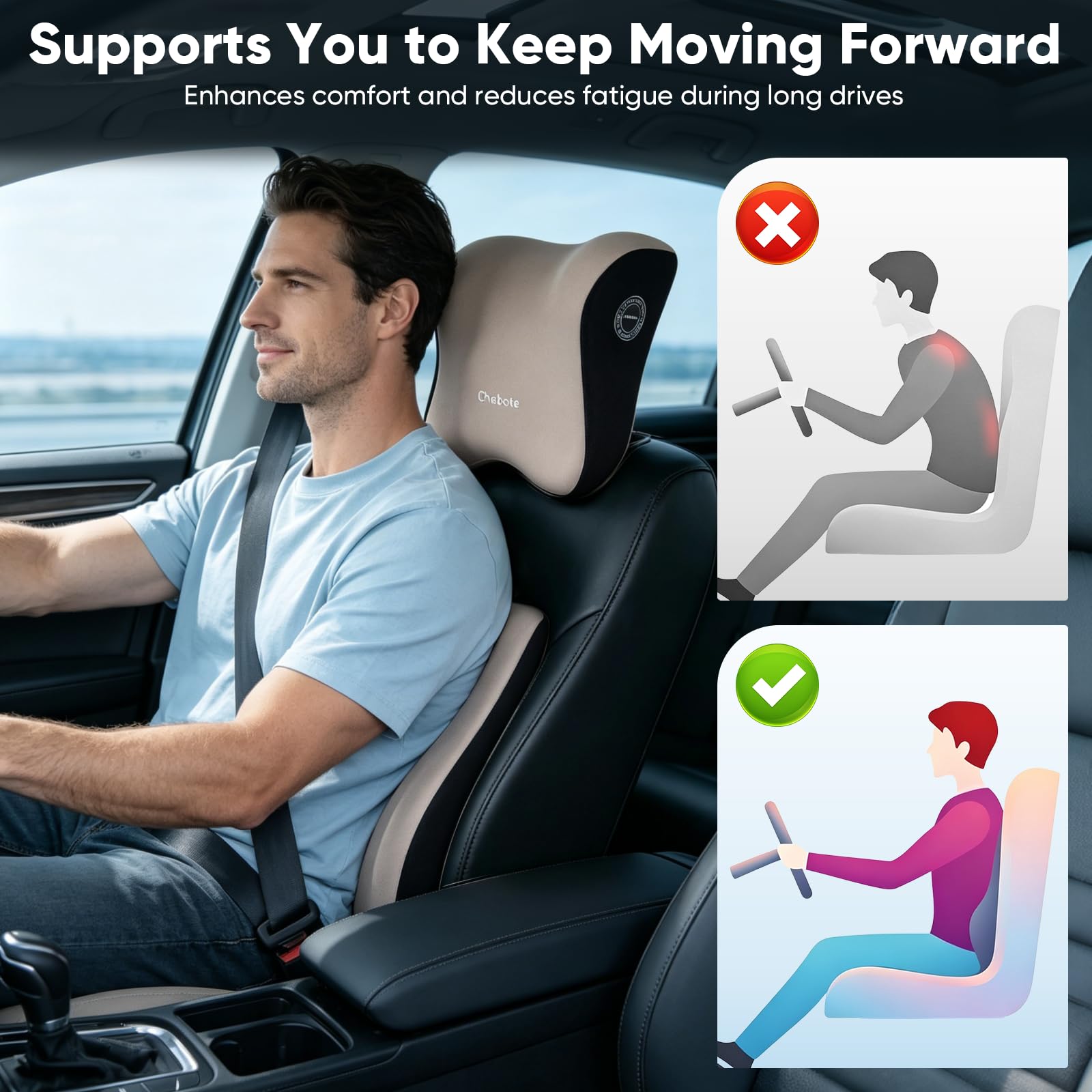 Cojín 3 en 1 para silla de oficina y cojín lumbar para coche y cuello, ergonómico ortopédico de espuma viscoelástica para asiento de coche con soporte lumbar, cojín lumbar para el dolor de espalda
