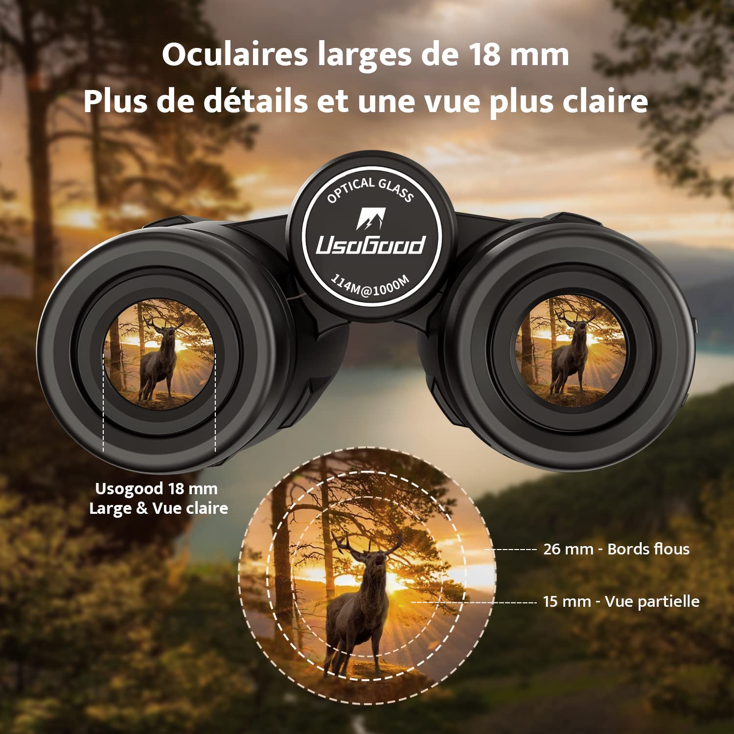Usogood Jumelles compactes HD 10x42 prismes BAK4 FMC étanches observation oiseaux randonnée avec adaptateur téléphonique