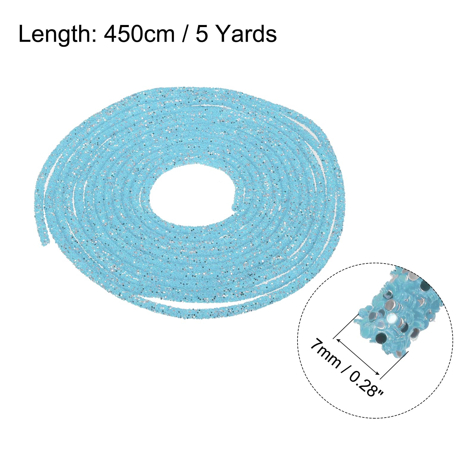 sourcing map 5 Yard 6mm 0.24 inch Glitter Sequins Rope Sequins Rhinestone Tube Cord for DIY Wedding Dresses Costume Clothing Shoes Jewelry Accessory Clear White — view 140