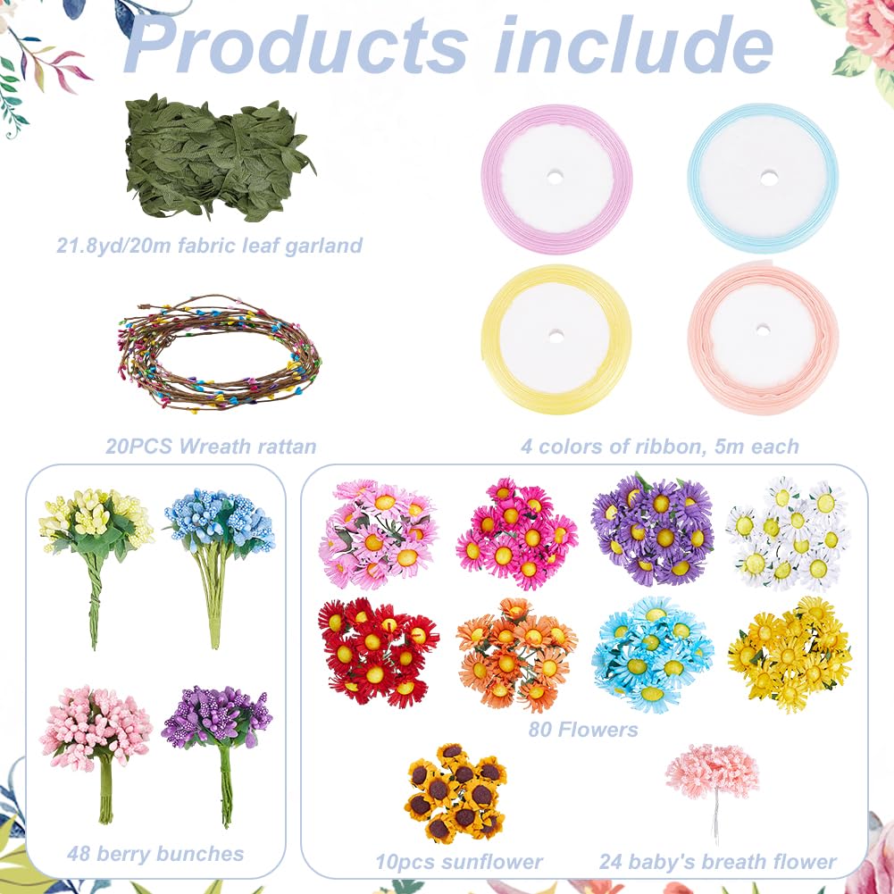 INFUNLY Lot de 20 couronnes de fleurs pour faire votre propre couronne florale, guirlande de marguerites, bandeaux, accessoires pour cheveux faits à la main pour fête d'anniversaire, décoration de