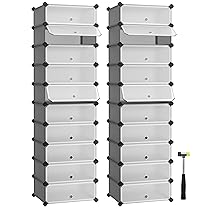 SONGMICS Scarpiera a 10 Scomparti, Set di 2, Scaffale Componibile in Plastica, Armadietto Portascarpe Fai da Te con Ante e Martelletto, Mobiletto Porta Scarpe, Grigio LPC010G02