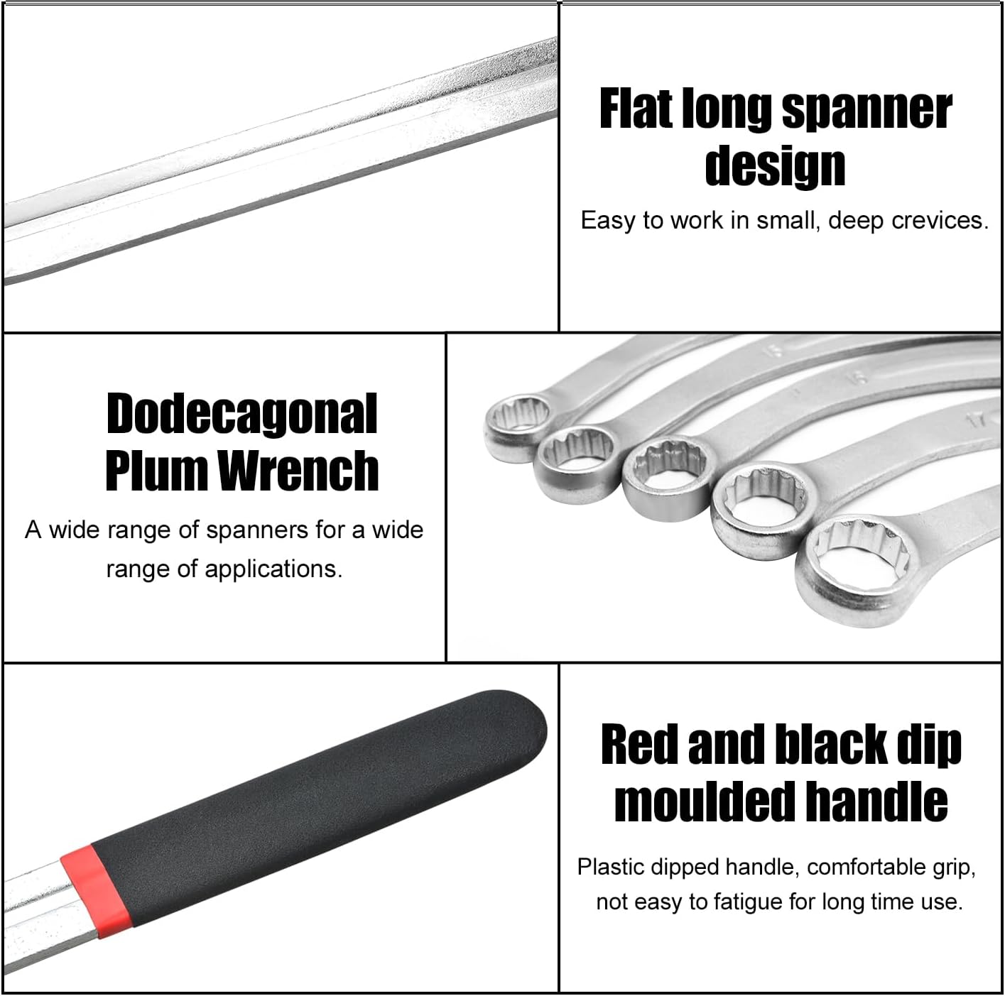 LainKeen 5PCS Serpentine Timing Belt Wrench Removal Set Tensioner Pulley Tool Kit 13-19 mm 12 Point Wrench Engine Belt Remover Installer
