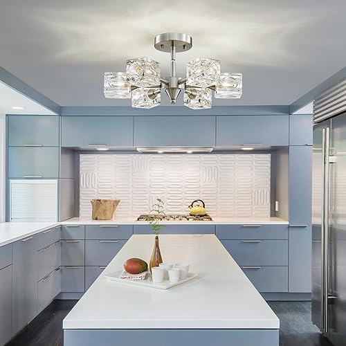 Miniatura 6 de XINGQI Lámpara de techo semiempotrada de 6 luces, 16.9 pulgadas, moderna lámpara de níquel cepillado, lámparas Sputnik para comedor, sala de estar,