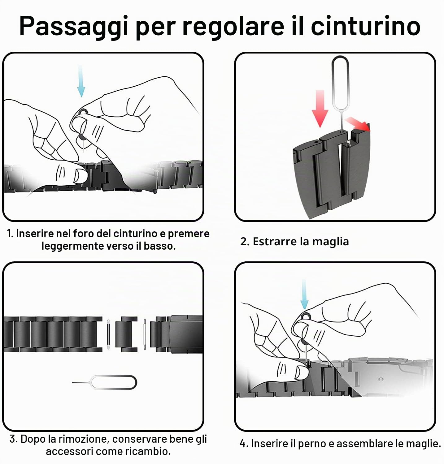 Cinturino Titanio 20mm e 22mm, Bracciale a Maglie Leggero Universale