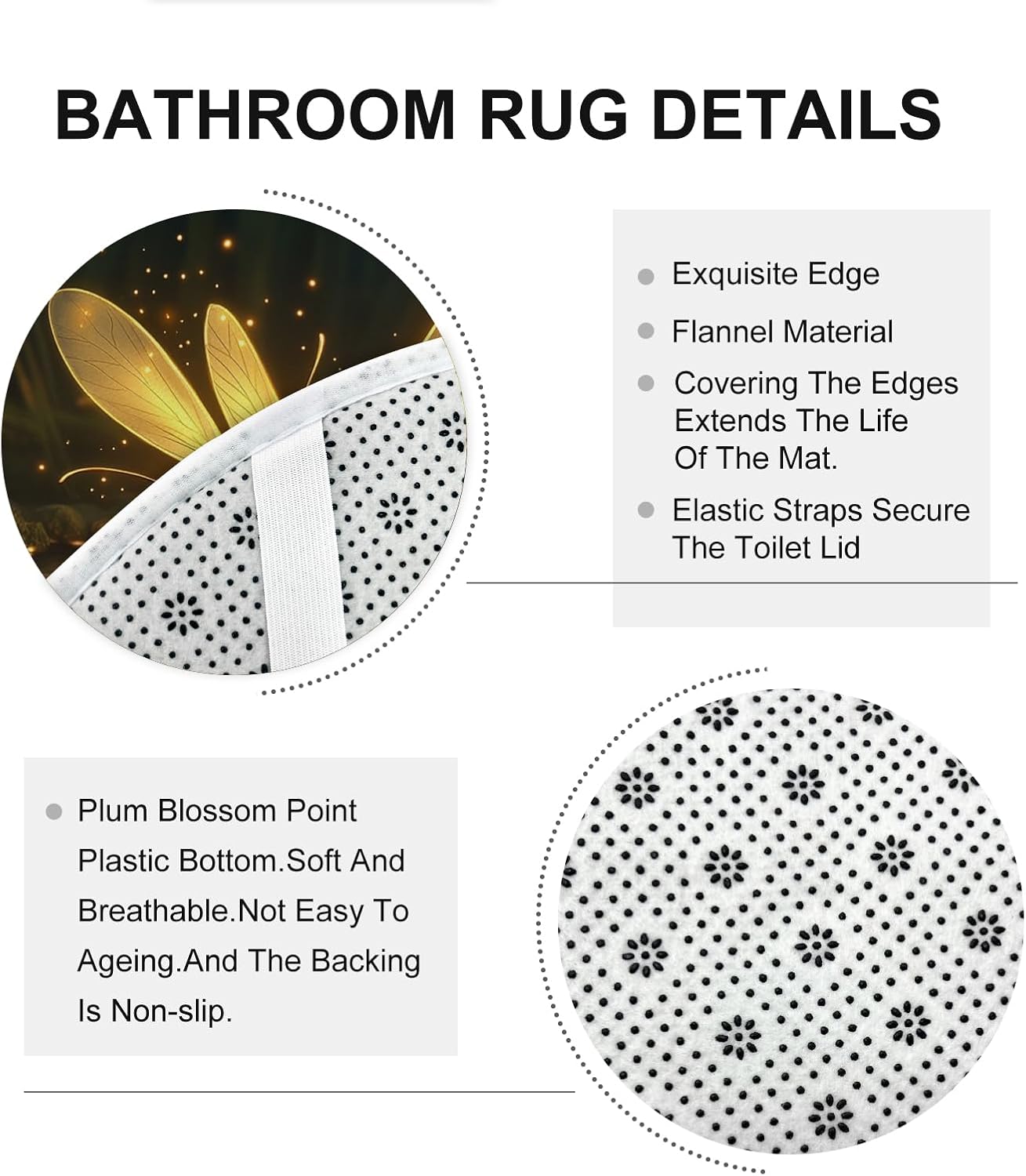 4PCS Kids Fun Firefly Bathroom Sets, Bath Accessory with Non-Slip Rug, U Shape and Toilet Lid Cover Mat, Fantasy Cartoon Insect Bathroom Decor-72''x72''