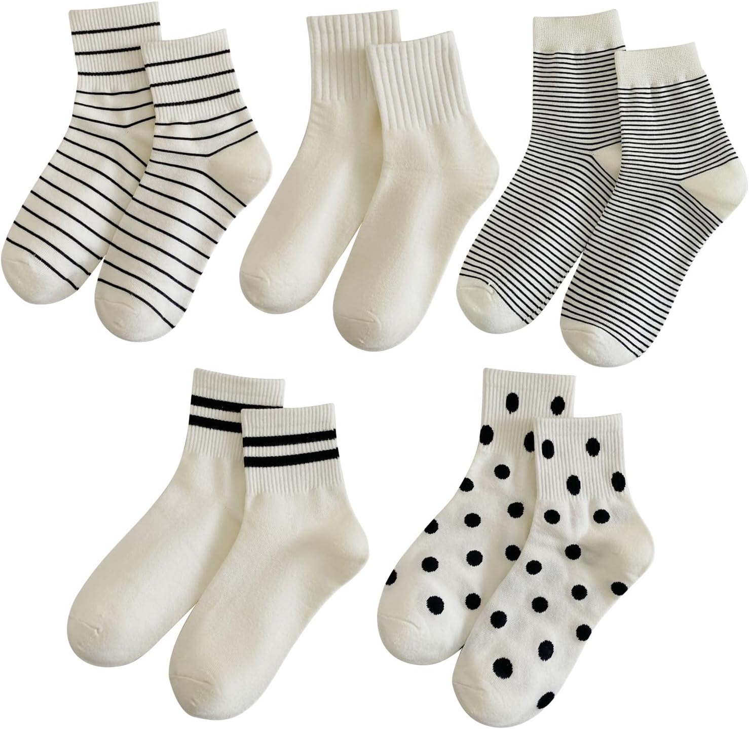MarJunSep Women's Striped Socks Cute Ankle Crew Dots Ribbed Athlete Cotton Fashion Socks Teen Girls