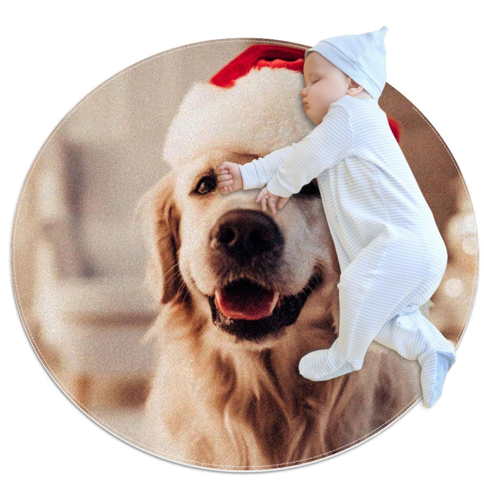 Tapis rond Chien Mignon Joyeux Noël cadeau idéal pour décoration salon