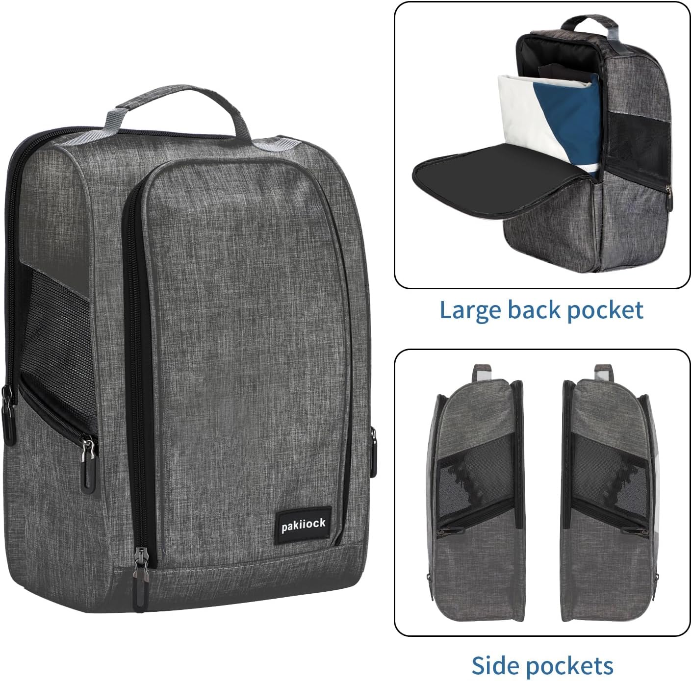 Golf Shoe Bag Zippered travel sport shoe bags With Mesh Ventilation, large back pocket and side pocket for men women black - Image 3