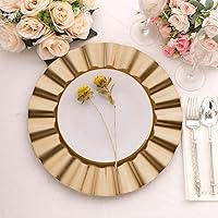Vista 2 de Efavormart 6 Pack 13" Gold Acrylic Plastic Dinner Plate Chargers With Gold Brushed Wavy Scalloped Rim