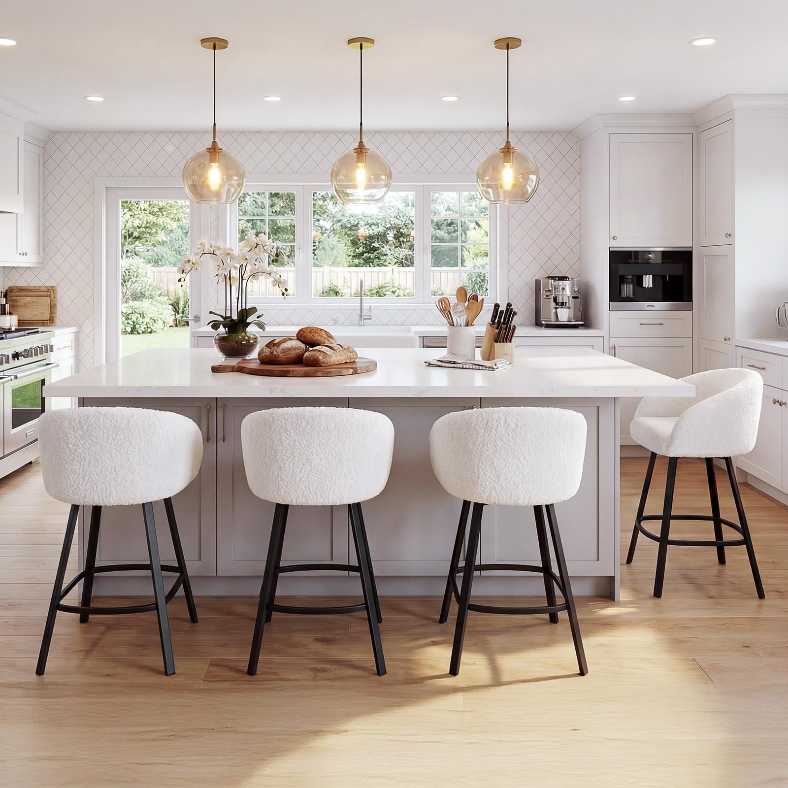 Zesthouse Swivel Bar Stools with Back &amp; Arms, White Counter Stools Set of 4
