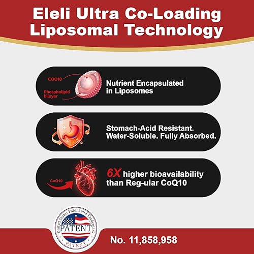 Miniatura 3 de Eleli Ultra 6 veces mejor absorción liposomal CoQ10 100 mg cápsulas blandas - Pequeñas cápsulas blandas fáciles de tragar Ubiquinol Coenzima Q10