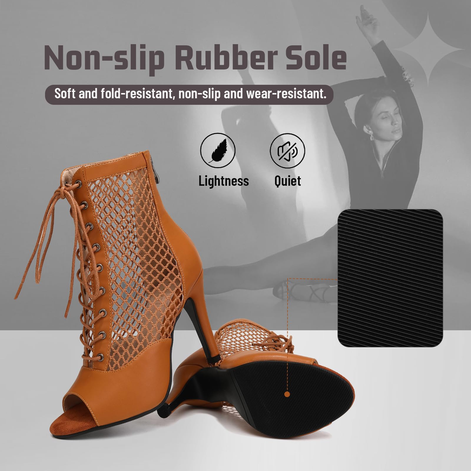 Stivali da Ballo Latino Americano Donna con Punta Aperta Scarpe da Ballo Donna Tacco 10 cm