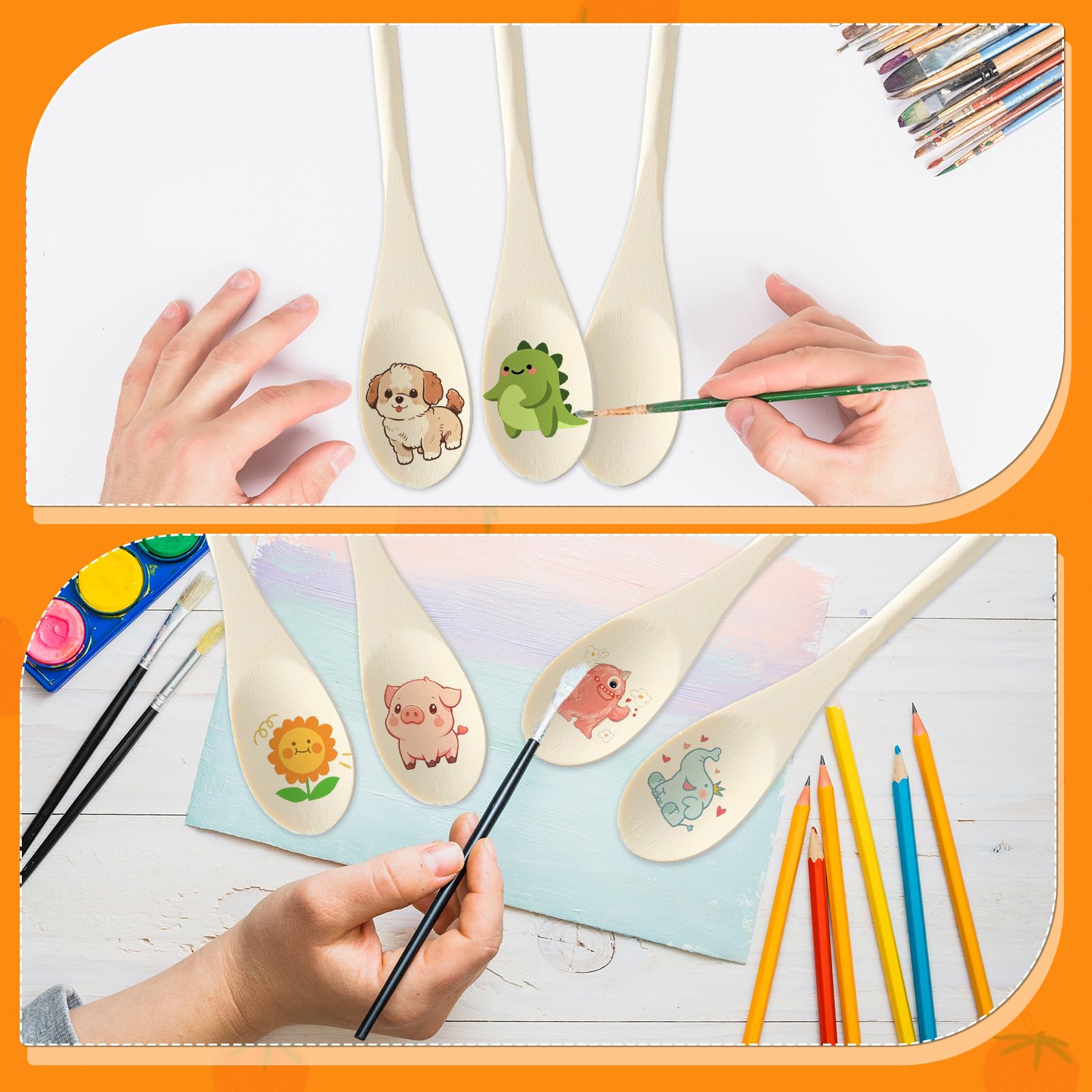 50 cucharas de madera de 10 pulgadas a granel para mango de cocina, cucharas largas de madera, cucharas de agitación, cucharas ovaladas de madera para hornear, mezclar, servir, agitar, cocinar y