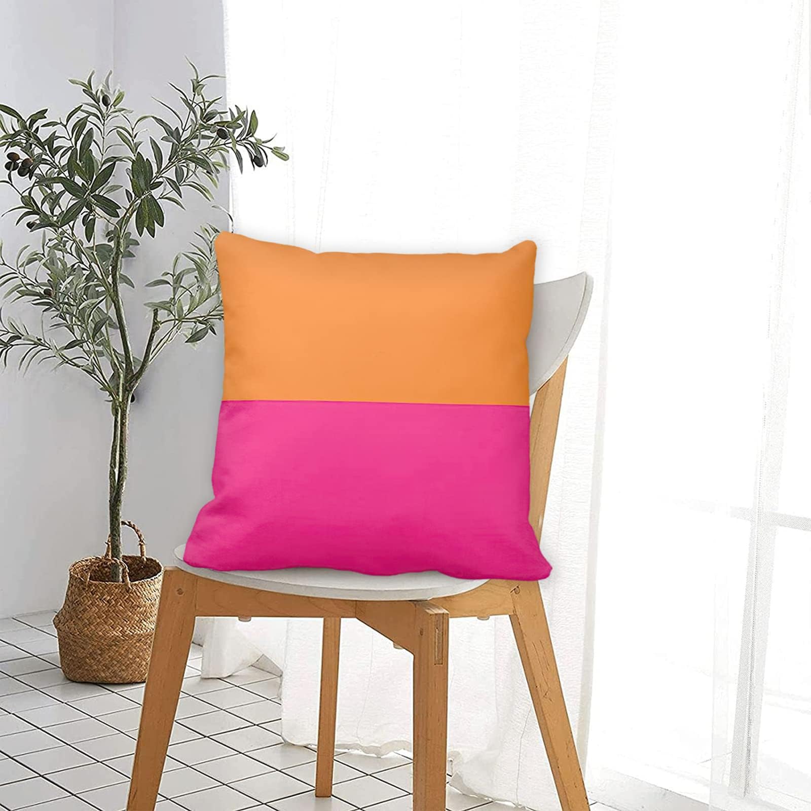 Half Orange & Bright Pink Throw Pillow Cover 26x26 Inches - Two-Sided Print Cotton Polyester Blend