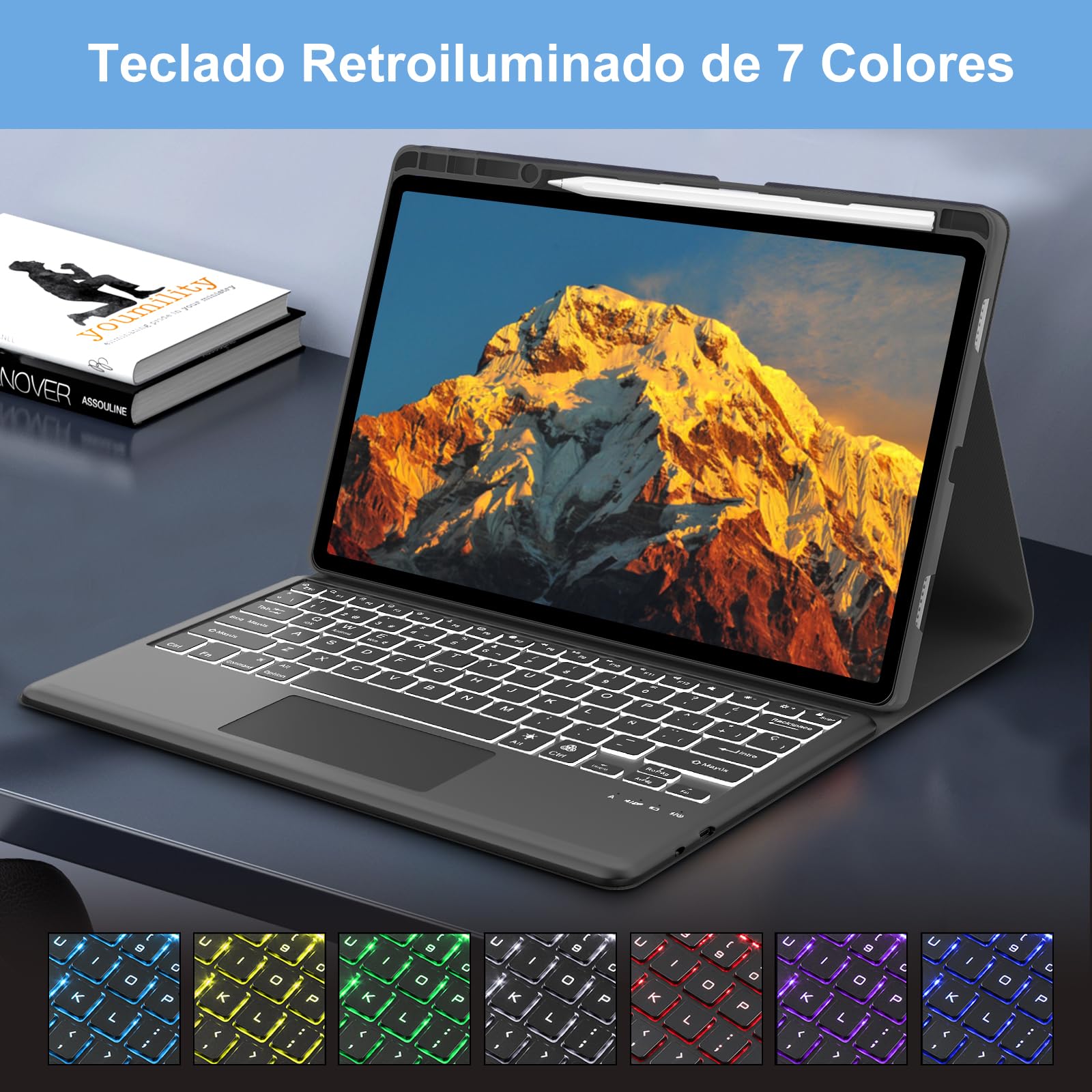 FOGARI Teclado con Trackpad para Lenovo Idea Tab Pro 12.7" 2025 | Funda para Lenovo Idea Tab Pro 12.7 con Español Ñ Teclado Retroiluminado Bluetooth Magnético Desmontable con Trackpad, Negro