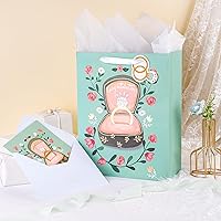 Vista 4 de WRAPAHOLIC Bolsas de regalo grandes de 13 pulgadas con tarjeta y papel de seda, diseño de anillo de diamantes para bodas, compromisos, despedidas