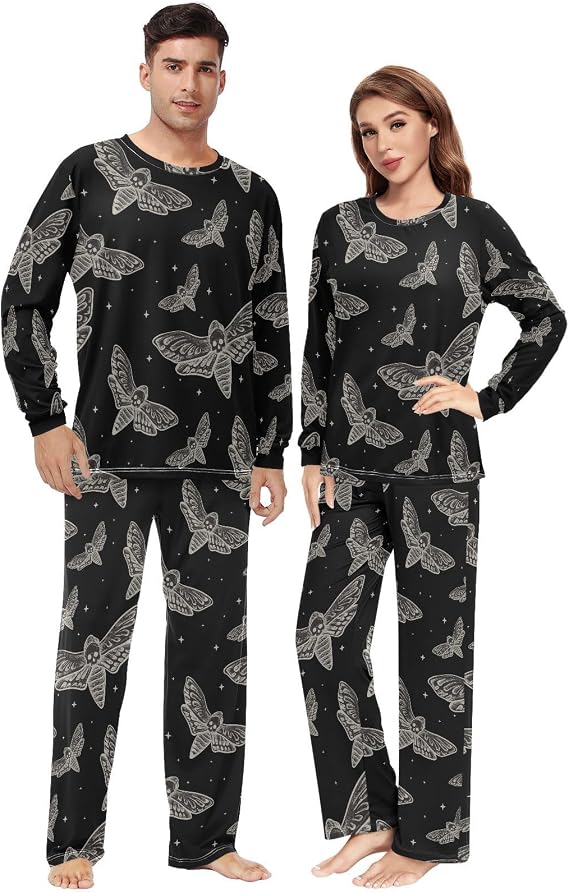 Fustylead Flower Floral Unisex Adult Pajama Set 2 PCS Various of Background Fashion Long Sleeve Soft Sleepwear for Men Women