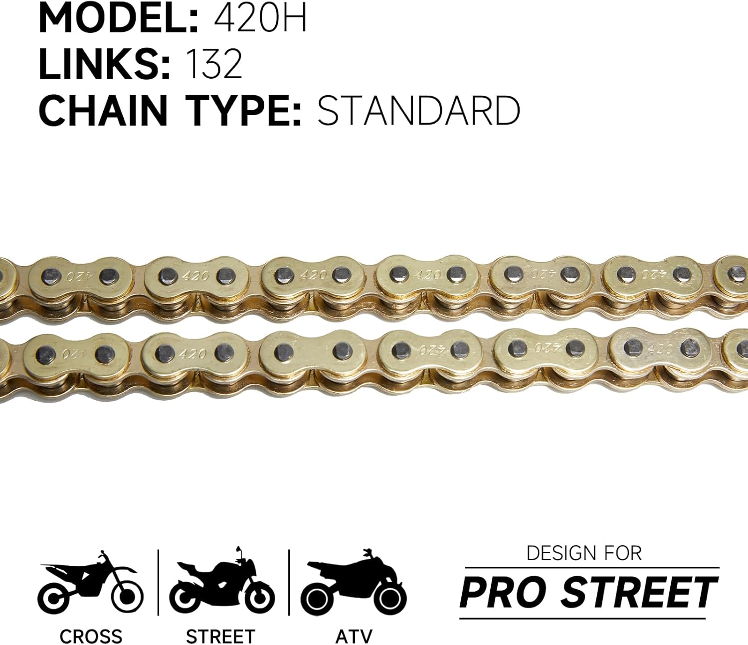 420H Motorcycle Chain 132 Links Non O-Ring with Connecting Master Link and Chain Breaker Heavy Duty Drive Chain for Motorcycle Bicycle Go Kart Mini Trail Bike
