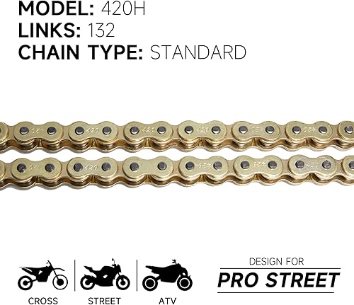 Miniatura 2 de Cadena de motocicleta 420H 132 eslabones sin junta tórica con enlace maestro de conexión, cadena de transmisión resistente para motocicleta,