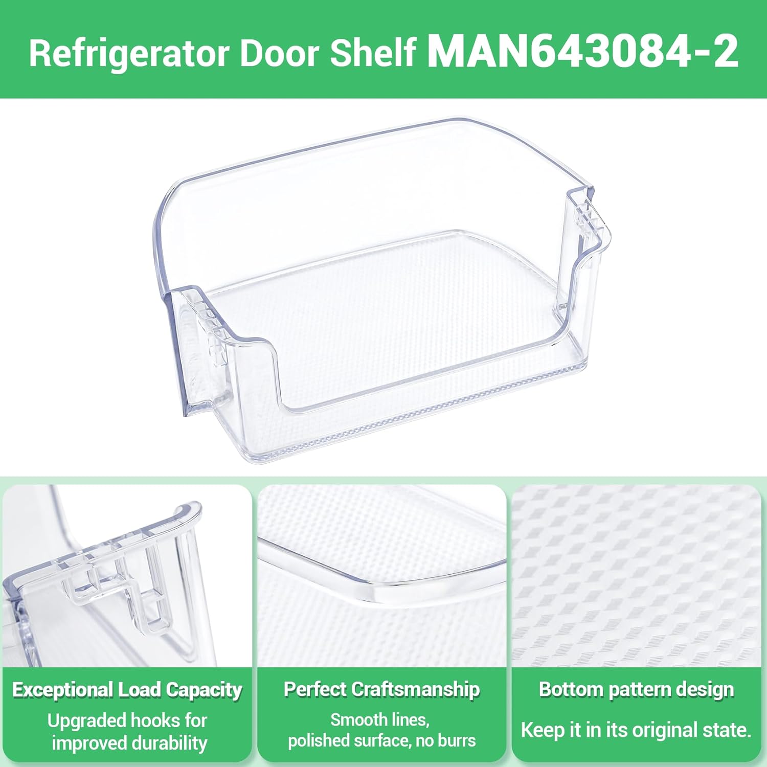 MAN64308401 Door Shelf Bin (Clear) Compatible with lg Refrigerator: LFCS22520D, LFCS22520S, LFDS22520S, LFCS22520B, LFCS22520W etc. AP6801365 Door Basket replace 4879346, PS12590220, EAP12590220 etc.