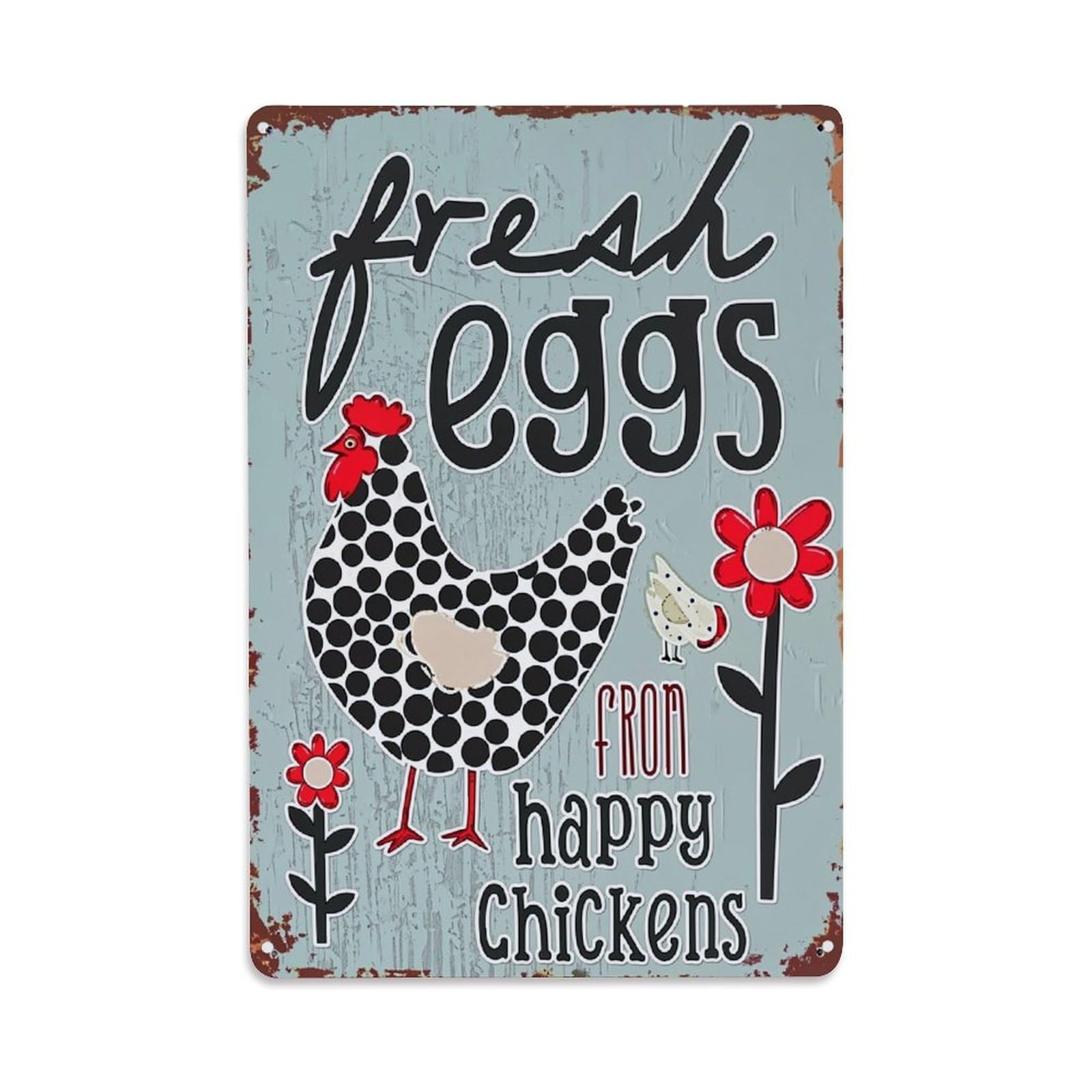 Jdfenggu Vintage Fresh Eggs From Happy Chickens Retro Metal Tin Sign, Metal Poster For Bar, Home, Man Cave, Kitchen, Laundry Room Art Decor 8X12 Inch