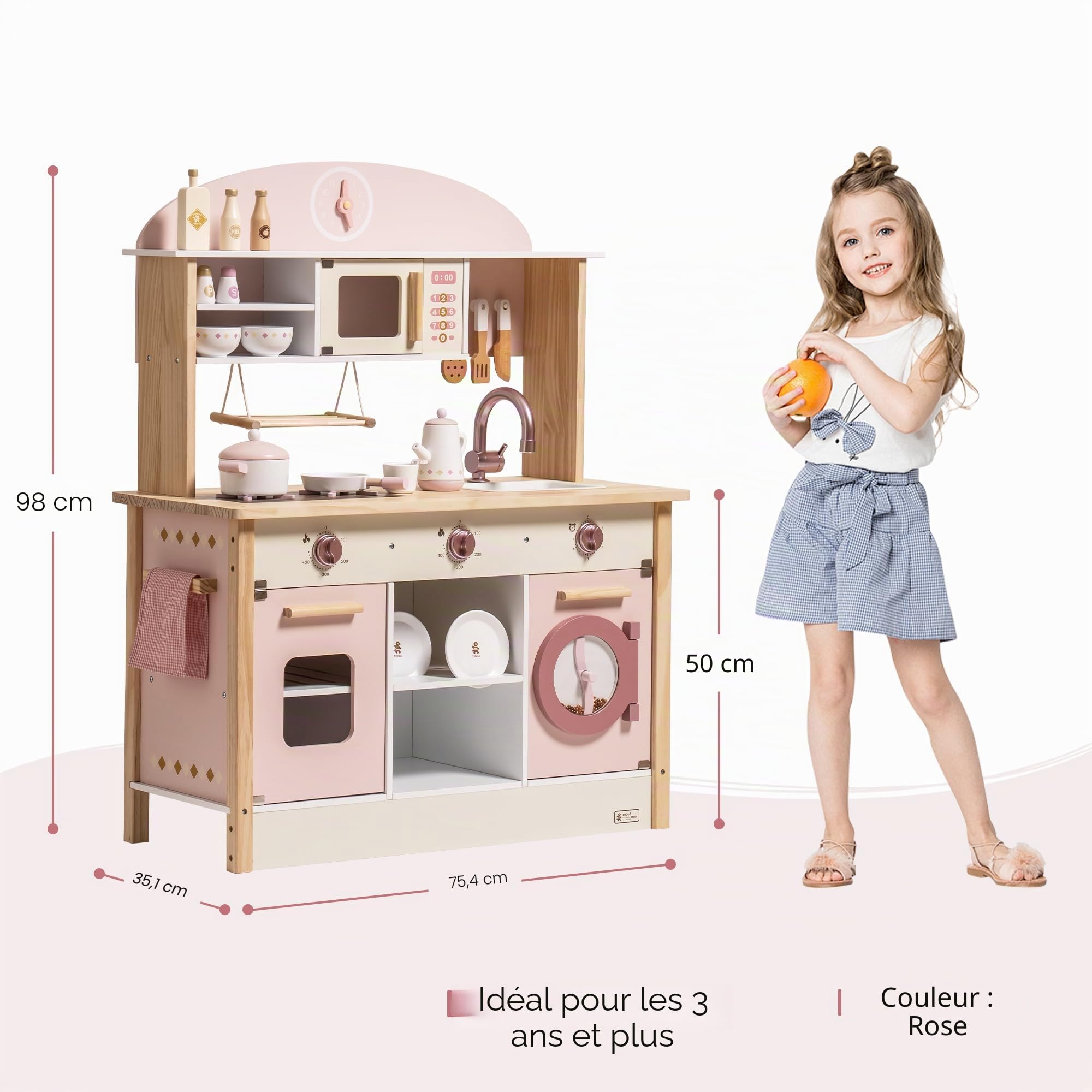 ROBUD Cuisine de Jeu pour Enfants et Tout-Petits, Cuisine de Jeu en Bois avec Accessoires réalistes, Ensemble de Cuisine Jouet avec Beaucoup de fonctionnalités de Jeu, Cuisine Jouet de Style Moderne