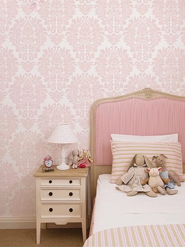 Miniatura 2 de Simple Shapes Papel tapiz clásico de Damasco, despegar y pegar (paquete de 6 hojas de 2 x 5 pies, rosa rubor)