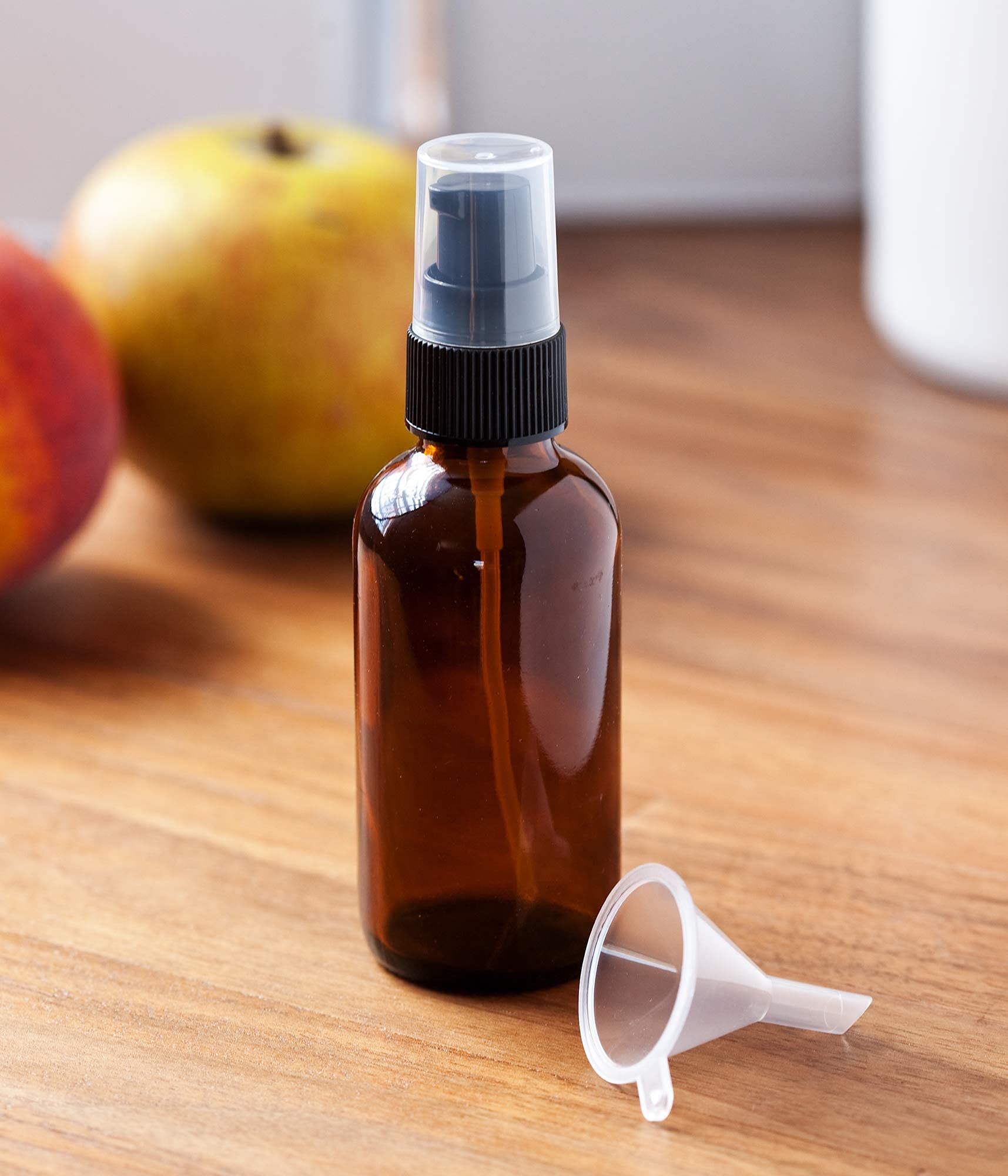 Boston Runde Pumpflasche, mit Trichter für ätherische Öle, Aromatherapie, Lebensmittelqualität, BPA-frei, 50 ml, 10 Stück