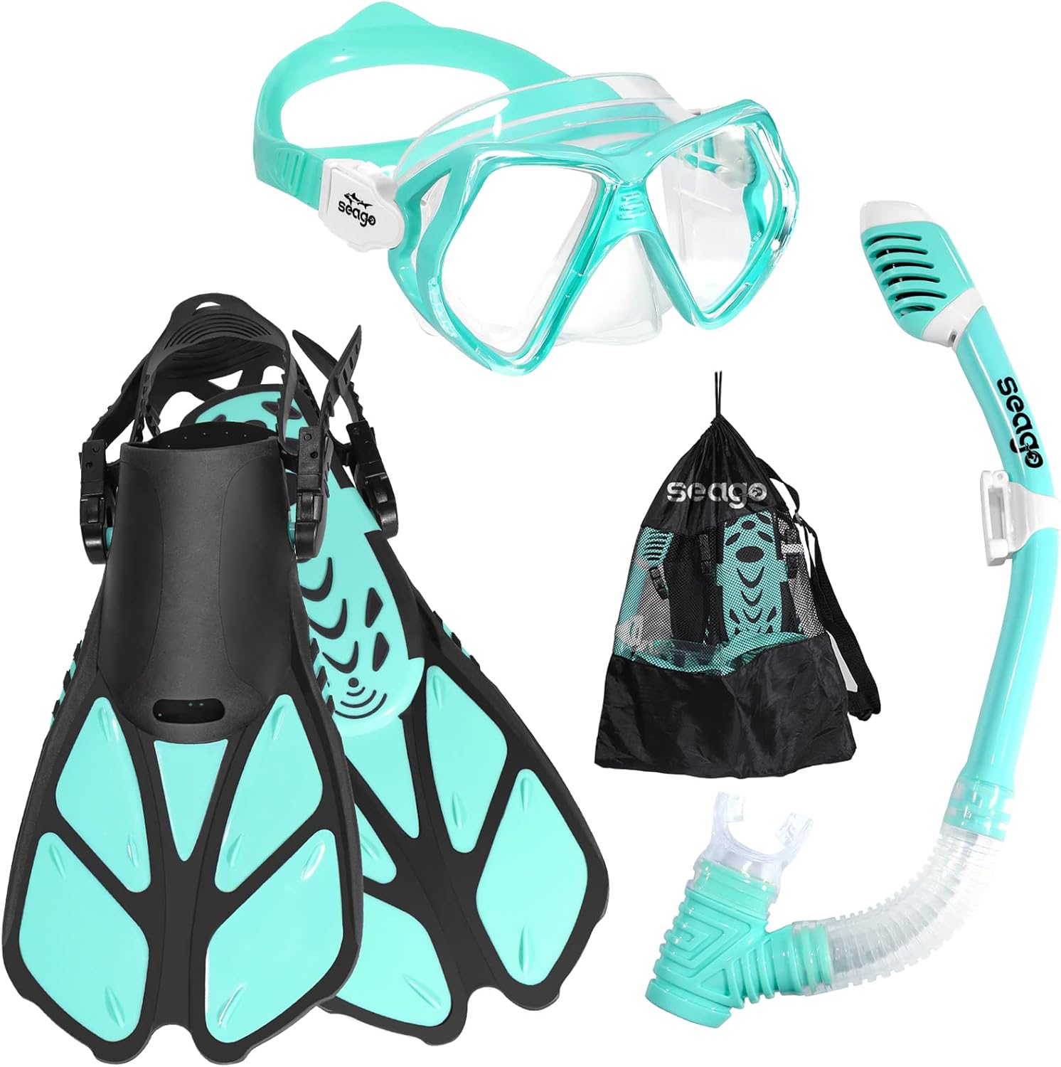Seago Kids Snorkel Set with Flippers Dry Top Snorkel Mask