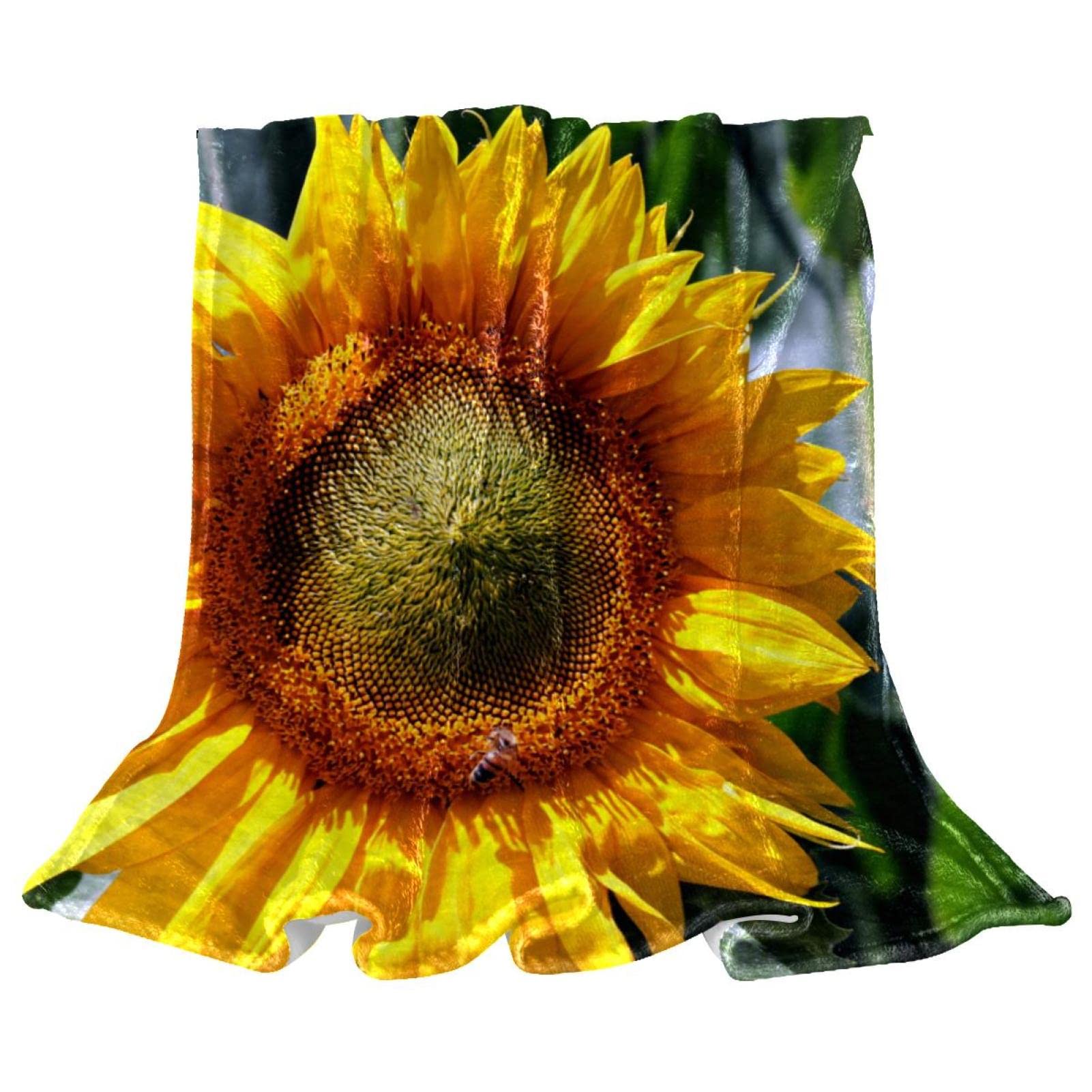 Plaid en polaire jaune canapé lot de 2 couvertures douces motif tournesol