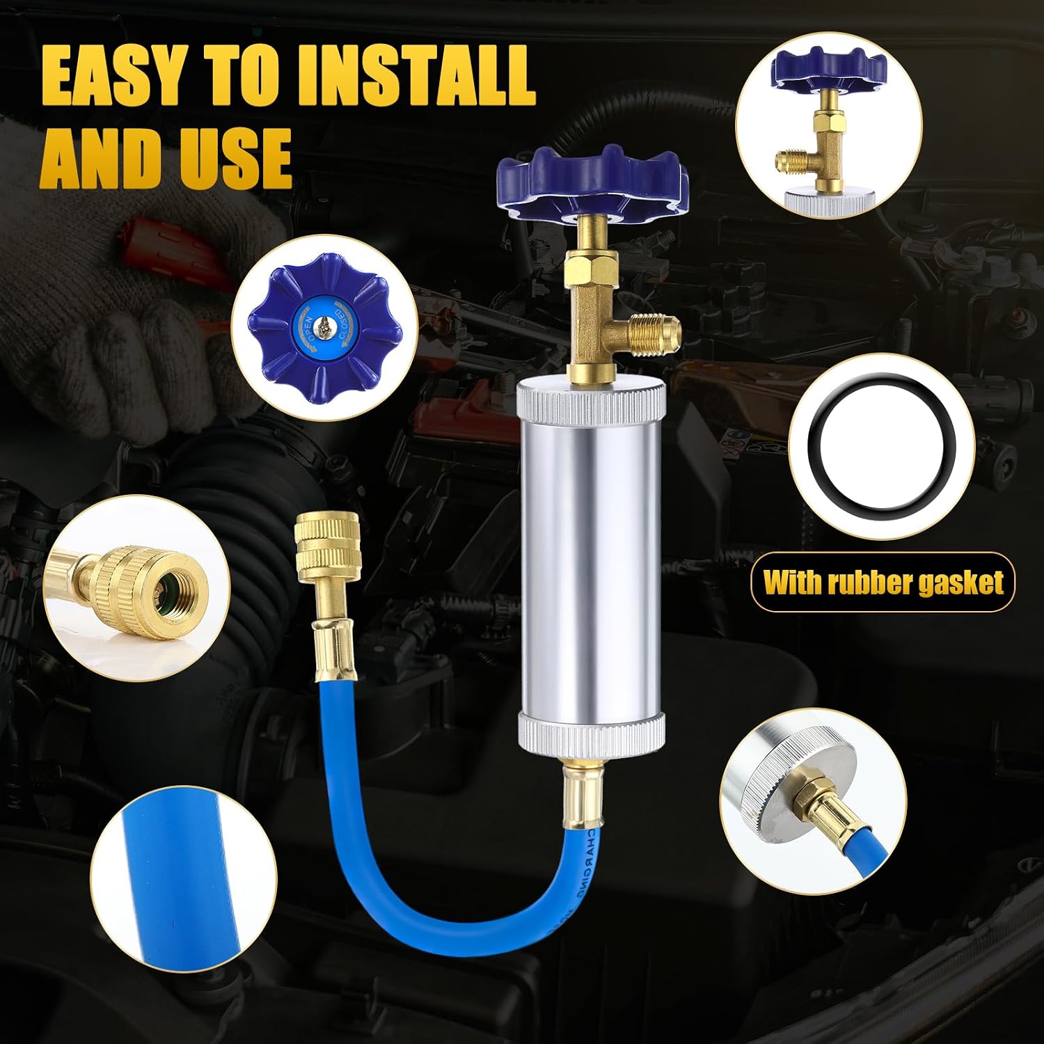 Tellegloww Oil and Dye Injector Kit with 1/4" Connector Compatible with SAE R134A AC Oil Injector R1234YF Low Side Quick Coupler Compatible R134A R22 R12 R1234YF(Mixed)