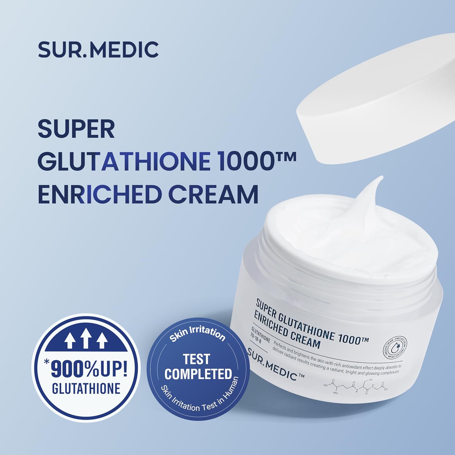 SUR.MEDIC+ Super Glutathione 1000™ Enriched Cream, Daily Moisturizer with Niacinamide and Ceramides, Deep Hydrating Glow Facial Cream, Improve Skin Elasticity, Korean Skincare 50ml