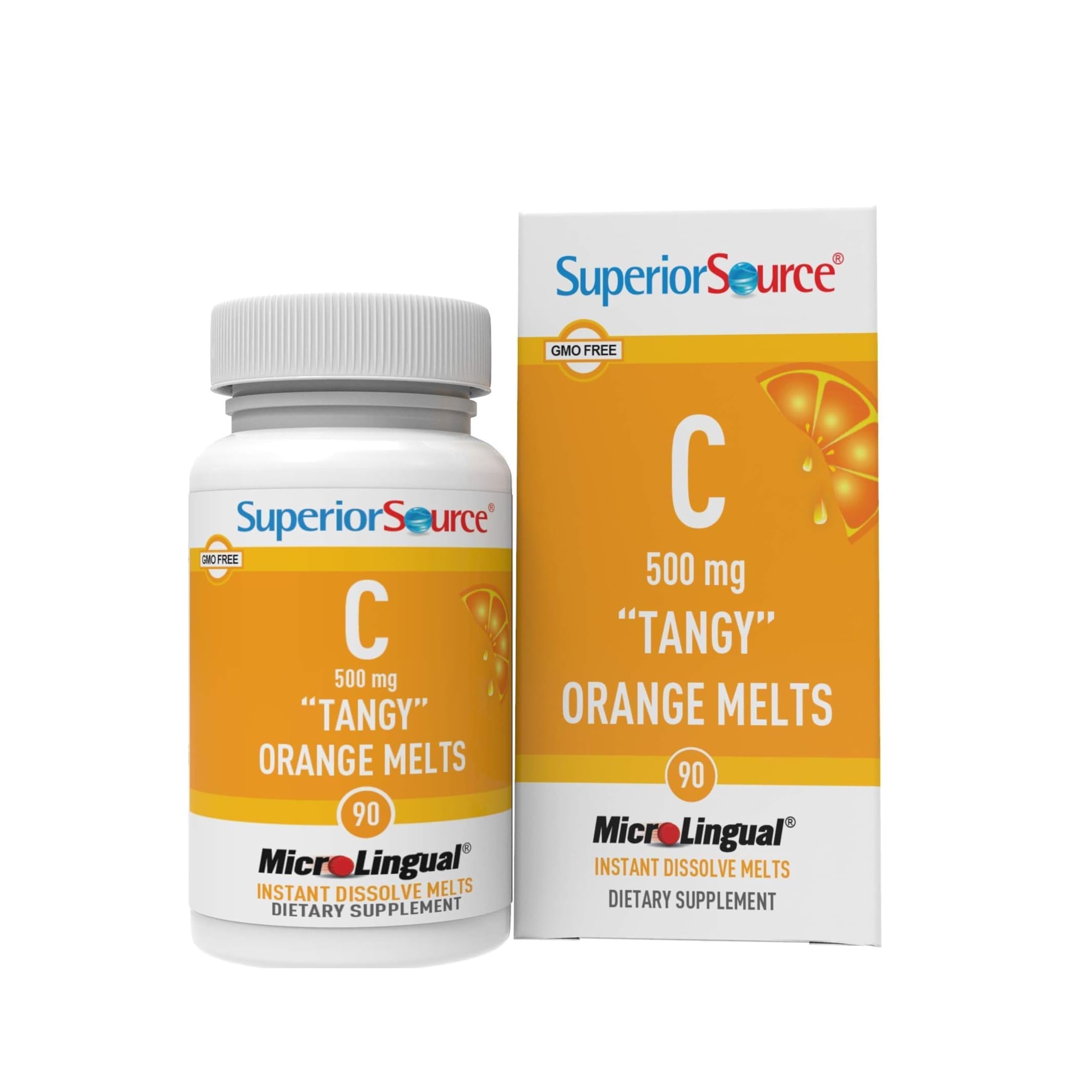 Superior Source Vitamin C 500 mg Tangy Orange Melts - Daily Vitamin Supplement Supports Immune Health - Vitamin C Formula Helps in Cell Health - 90 Sublingual Dissolving Tablets