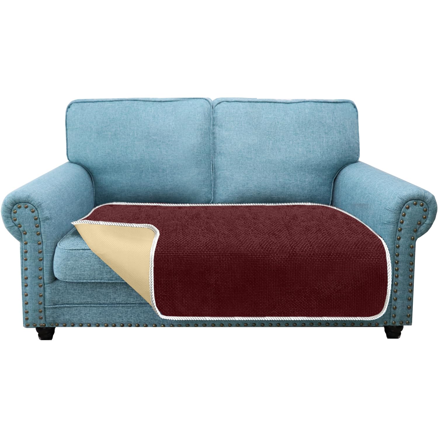 Granbest Non-Slip Sofa Seat Covers 2 Seater Thick Sofa Cover Sofa Protectors from Pets Universal for All Seasons (2 Seater, Wine Red)