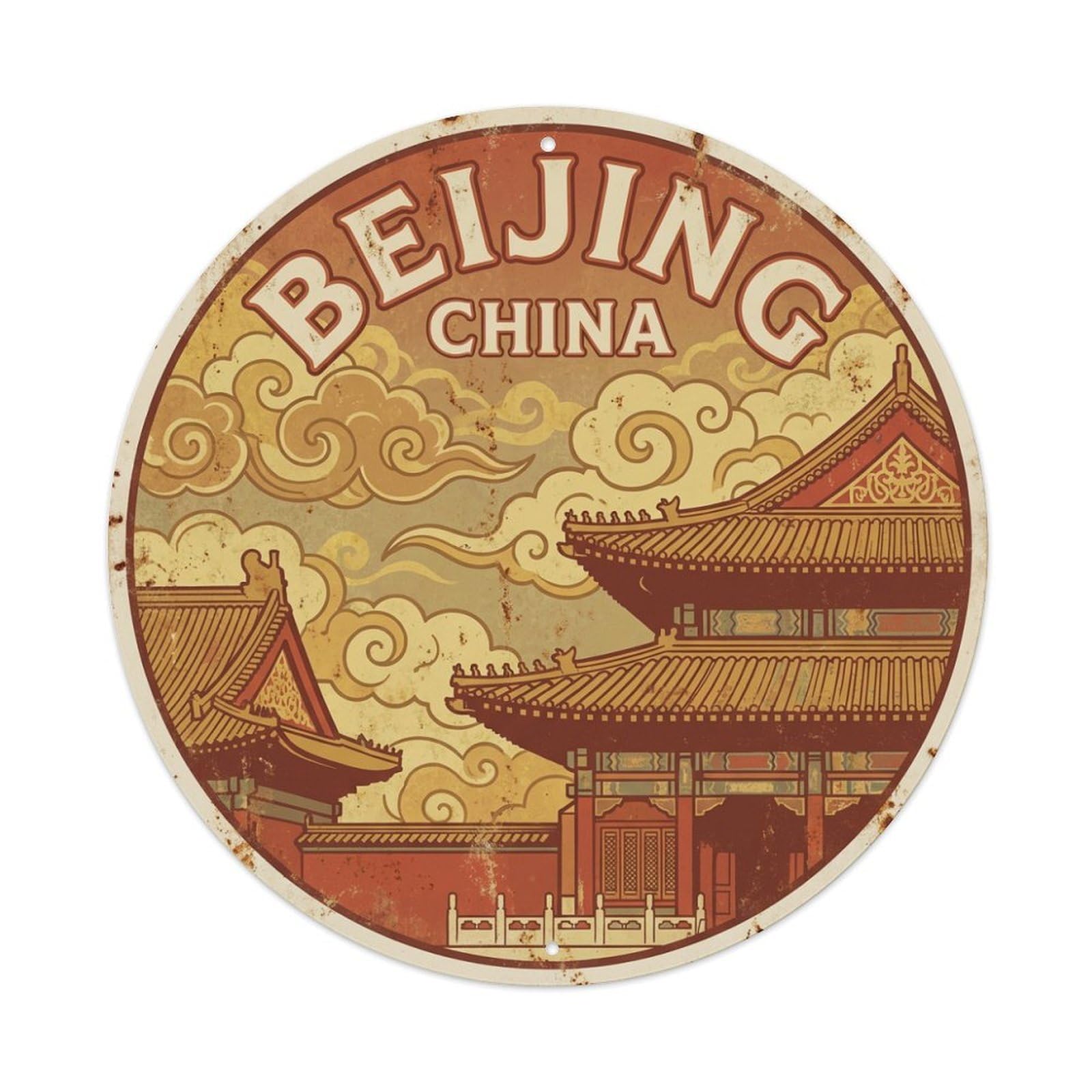Vintage Travel China Beijing Metal Tin Sign