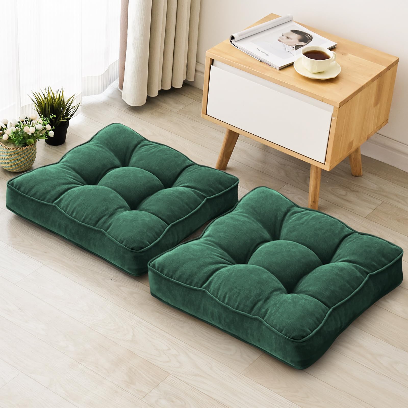 Floor Pillows Set of 2 | Meditation Cushions (SQUARE, OLIVE, 55CM × 55CM) — image 1
