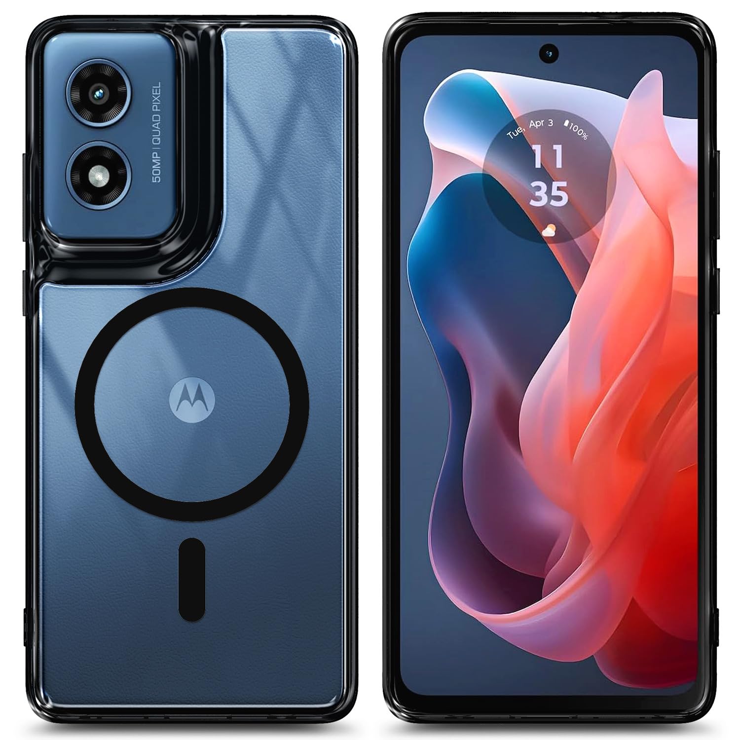 YZB Magnetic for Motorola Moto-G-Play-2024 Case, Black/Clear | Compatible with MagSafe | Slim Fit Lightweight, Military-Grade Protection, Yellowing