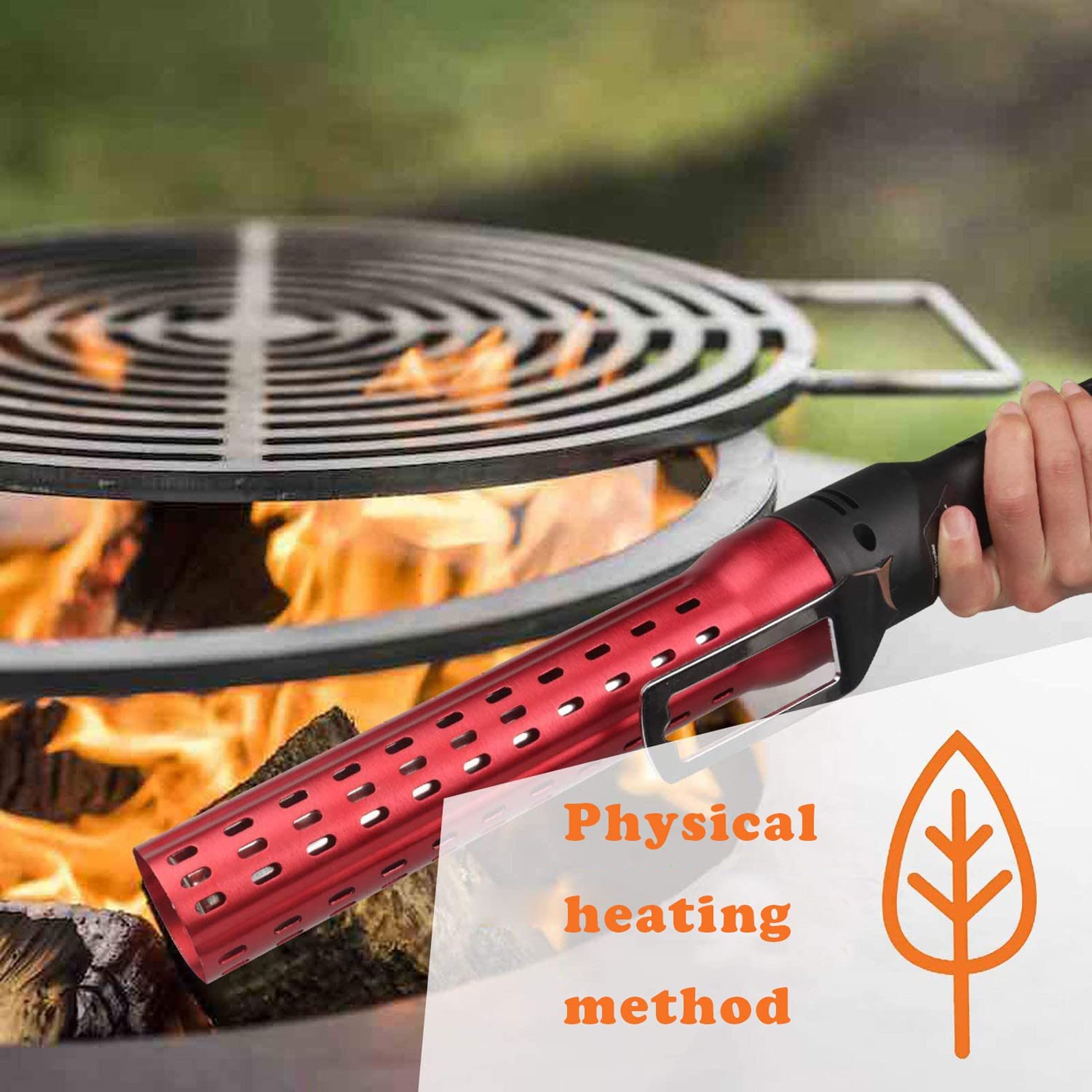 Elektrischer Holzkohleanzünder Multifunktions Anzünder mit Verbrühschutz Bügel für Kamin Lagerfeuer Feuerschale, 2000W/650 °C, Rot, ABS, Aluminiumlegierung, Modern
