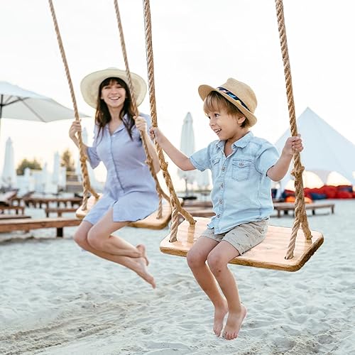 Miniatura 7 de Columpio de madera para colgar, asiento de columpio de 20 x 10 x 1.4 pulgadas, columpio de árbol para adultos y niños, columpio de interior con