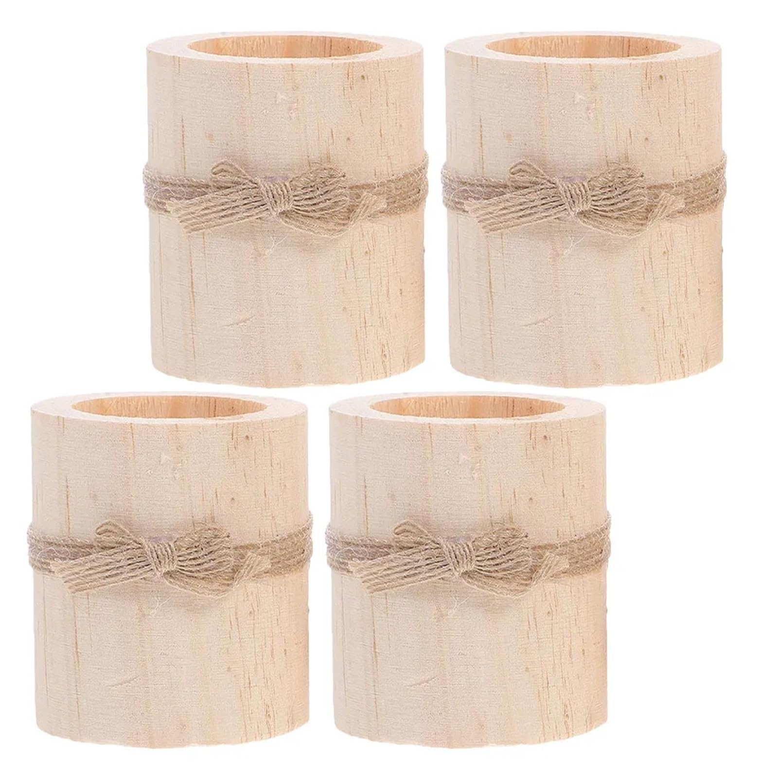QuxetlRyz Wooden Tree Stump Decor 4Pcs Wooden Rustic Wedding Holders Vintage Tealight Votive Napkin Rings Air Plant Stands Table Centerpieces Decor