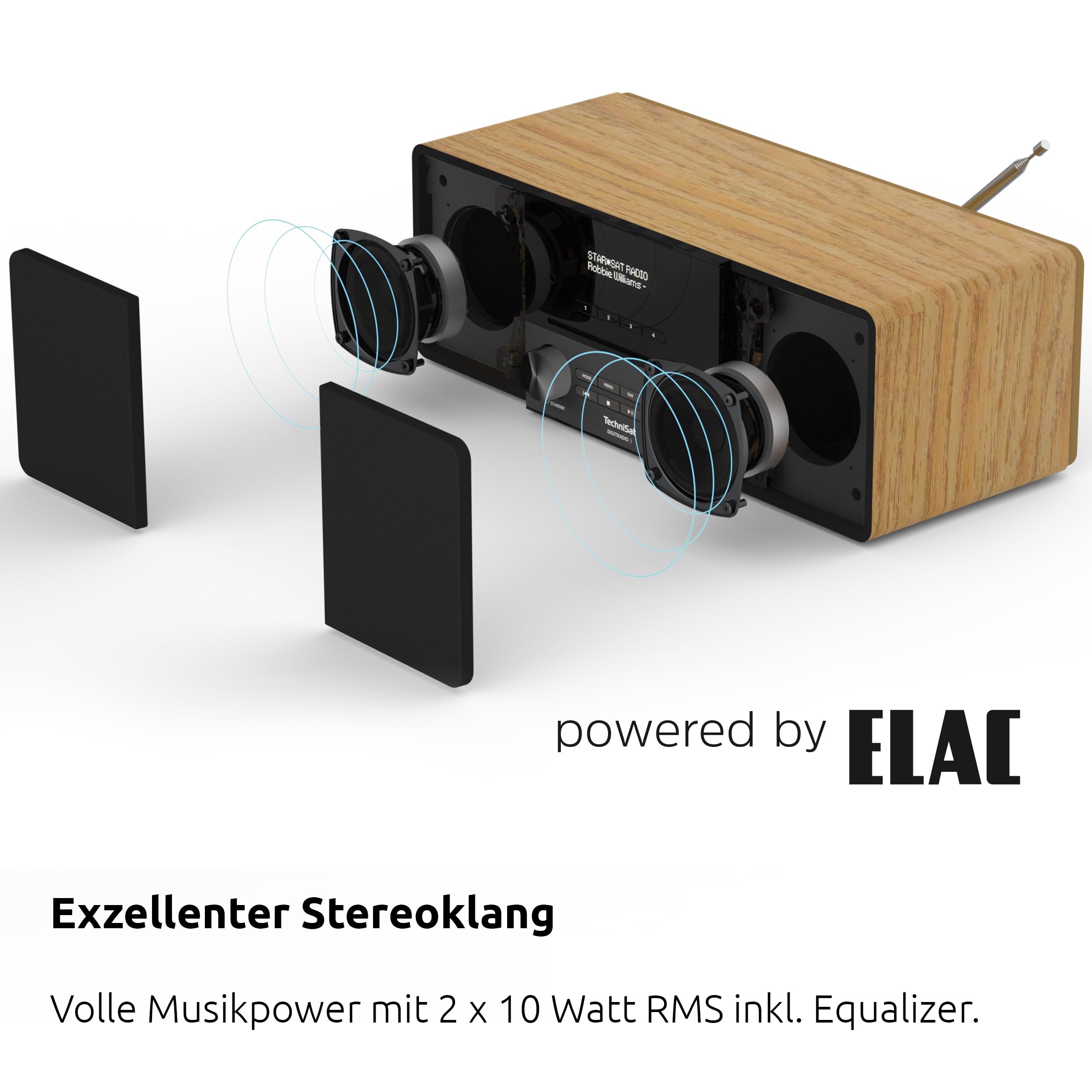 TechniSat DIGITRADIO 3 ASA – Stereo DAB+ Kompaktanlage mit Automatic Safety Alert (UKW, CD‑Player mit Resume, Bluetooth, USB, AUX-In, Kopfhöreranschluss, OLED‑Display, Radiowecker, 20  W RMS) Eiche