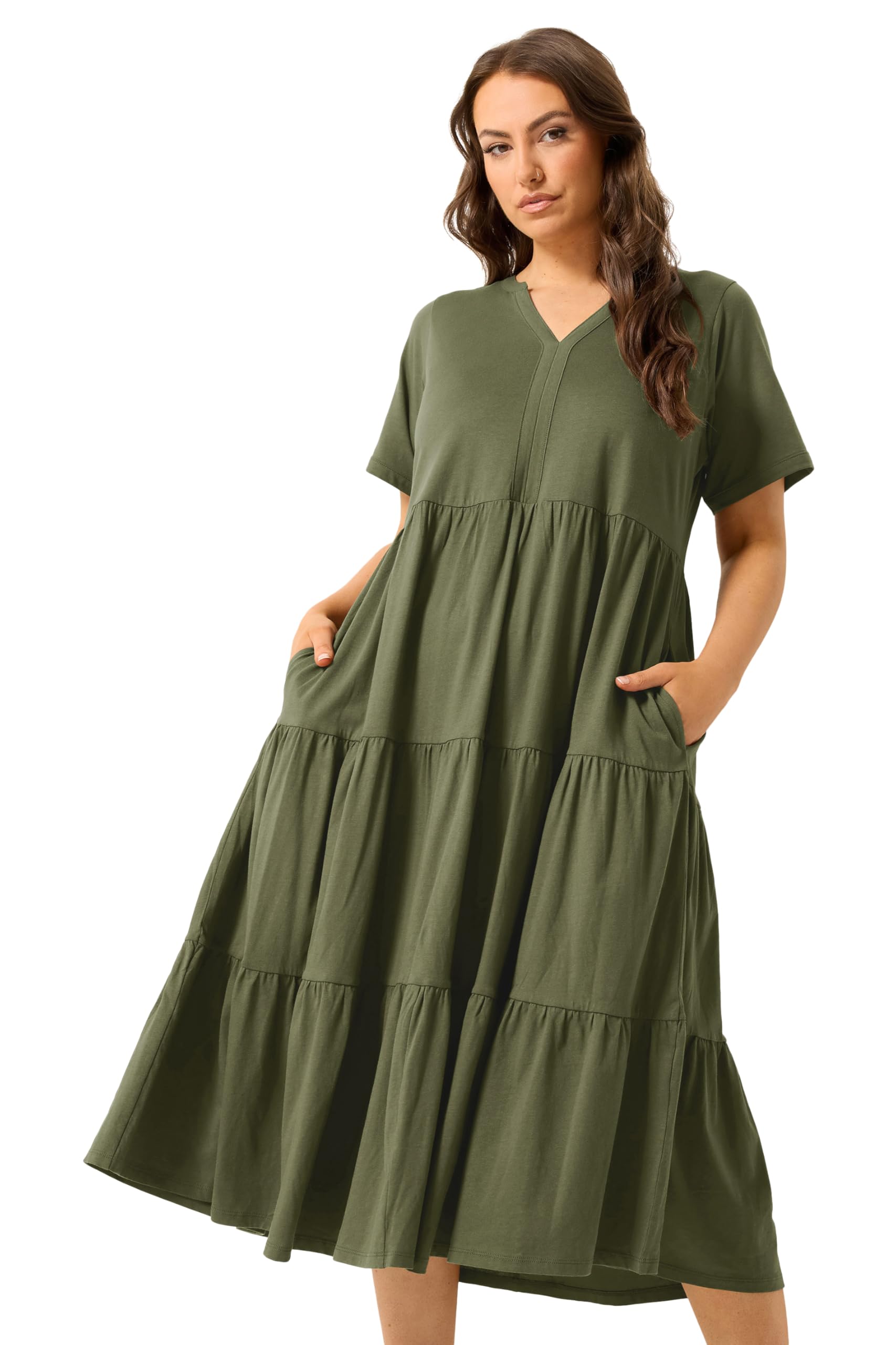 Yours Women's Olive Tiered Maxi Dress In | : 22/24